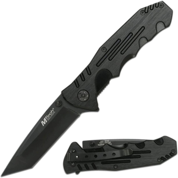 MTech USA Tactical Folding Knife Brushed Metal Black