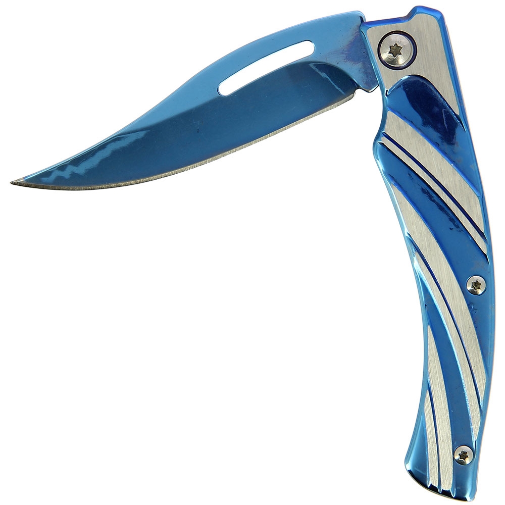 7cm Shiny Blue And Silver NonLocking EDC Knife Knifewarehouse