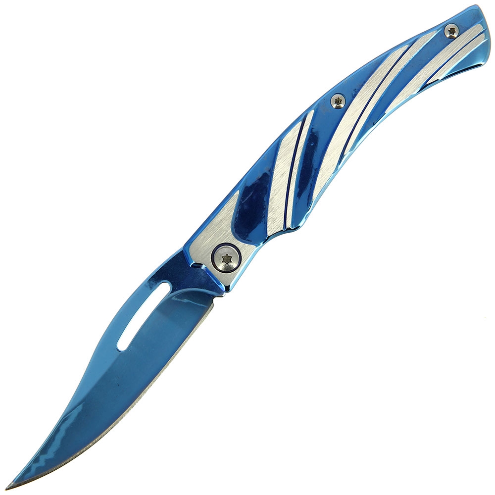 7cm Shiny Blue And Silver NonLocking EDC Knife Knifewarehouse