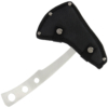 Simple one piece throwing axe designed for strength and durability. In sheath