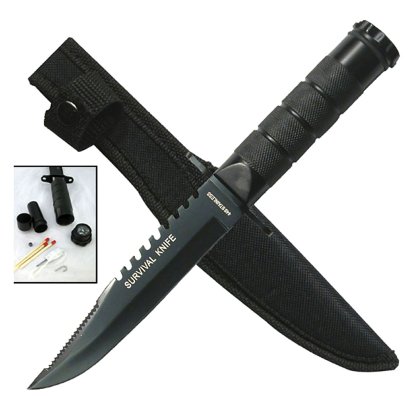 Survivor All Black Tactical Survival Knife