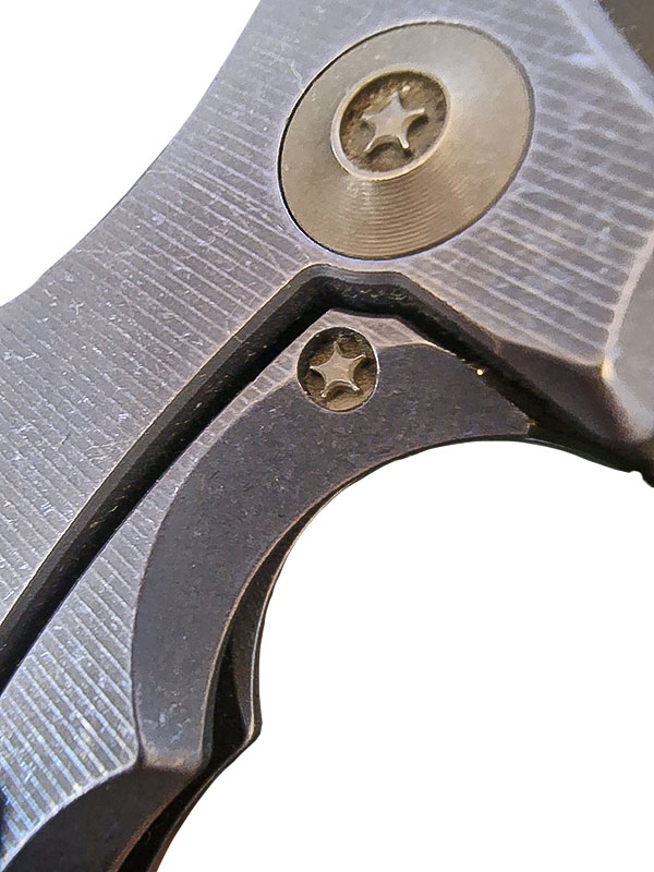 WE Knives. A close up view of a knife frame lock mechanism | Knifewarehouse