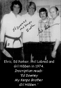 A photo of Gil Hibben, the maker of Rambo Knives standing with Elvis Presley. 