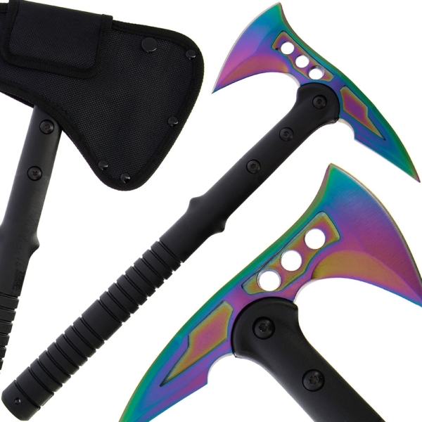 Golan GOL-121-RBAXE Rainbow Coloured Hand Axe - Various Angles