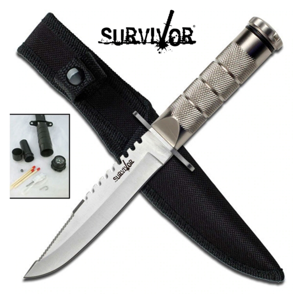 Cheap survival knife with built in survival kit.