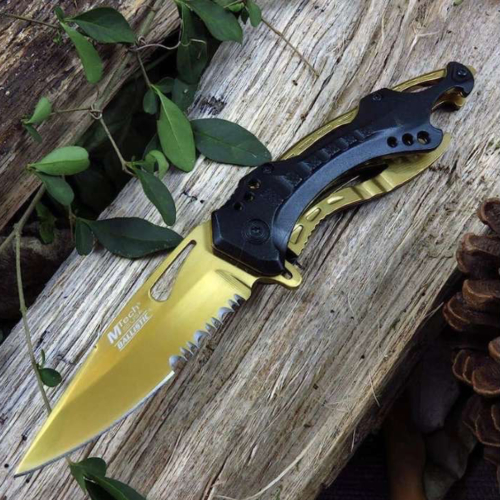 Knives are Tools: A pretty golden lock knife being used as a tool in the great outdoors.