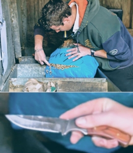 Knives at work! A photo showing a knife being used to help in a stables / farm.