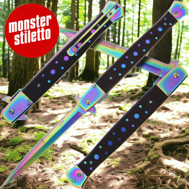 Monster Big Boy Stiletto G10 Rainbow Knife 