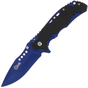 Golan Honeycomb Blue Lock Knife shown open on a white background.