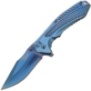 Golan Simple Blue Linerlock Knife shown open on a white background.