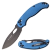 Tac-Force Blue Bolt Action Lock Knife shown with blade open and closed. The bolt lock is shown with attractive blue handle.