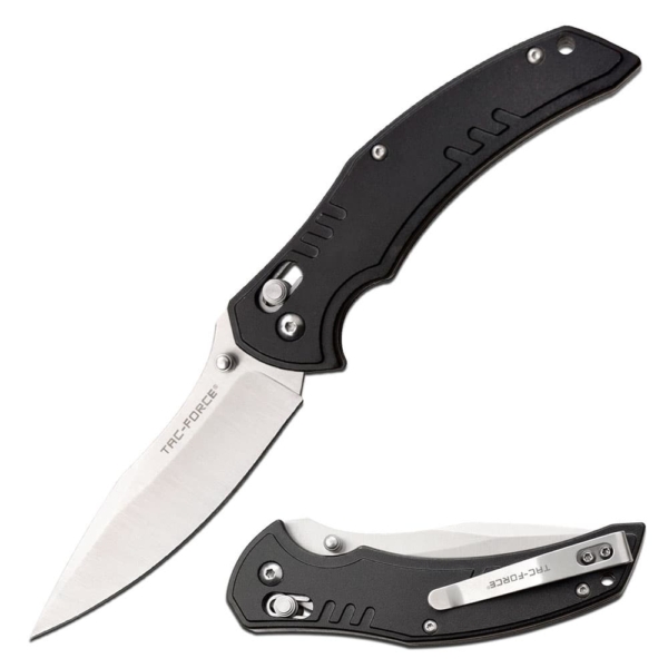 Tac-Force Satin Bolt Lock Knife shown open and closed on a white background.